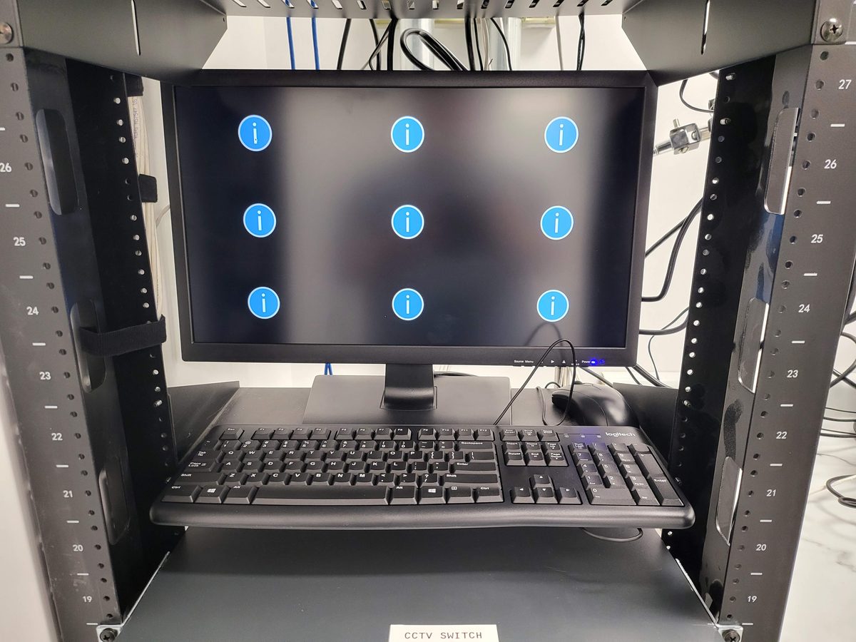 CCTV monitoring station in server rack at warehouse facility