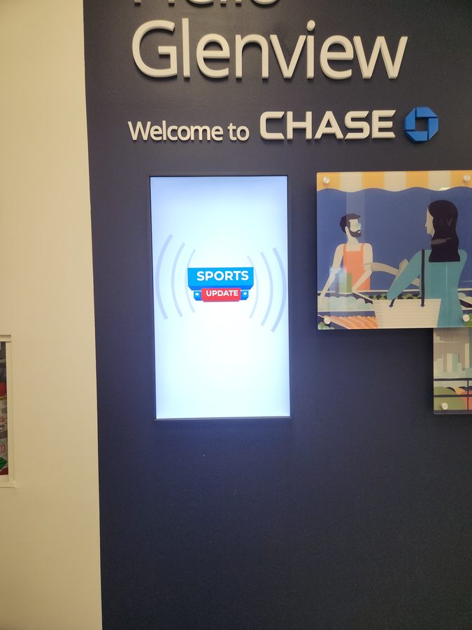 Digital signage display installed at Chase Bank Glenview branch