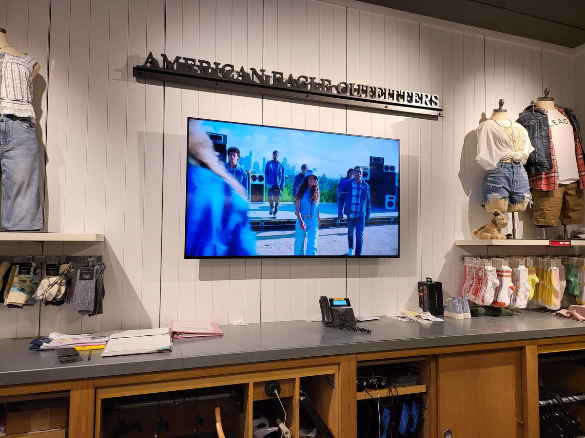 Large format digital display at American Eagle Outfitters retail store