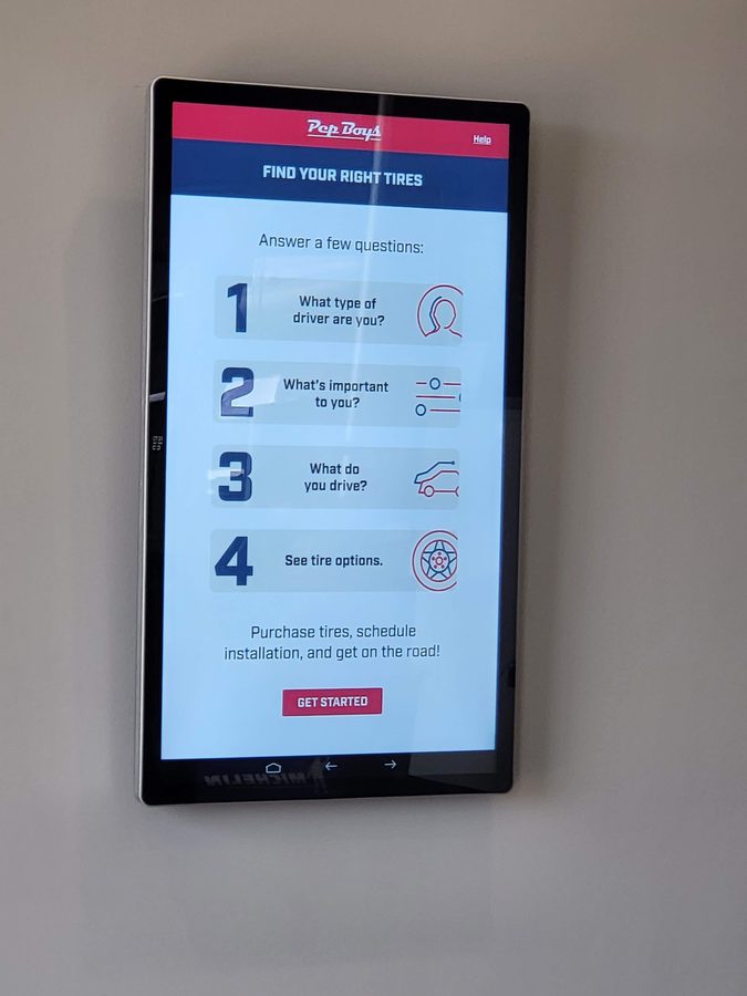 Interactive digital kiosk installed at Pep Boys auto parts store